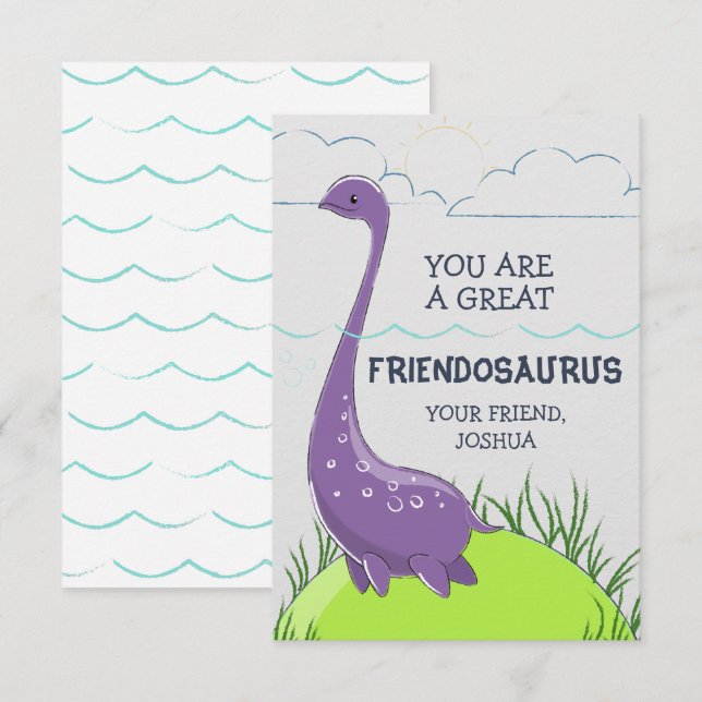 Dinosaur Valentines Day Card for Kids (Front/Back)