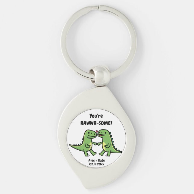 Dinosaur Valentines  Key Ring (Front)