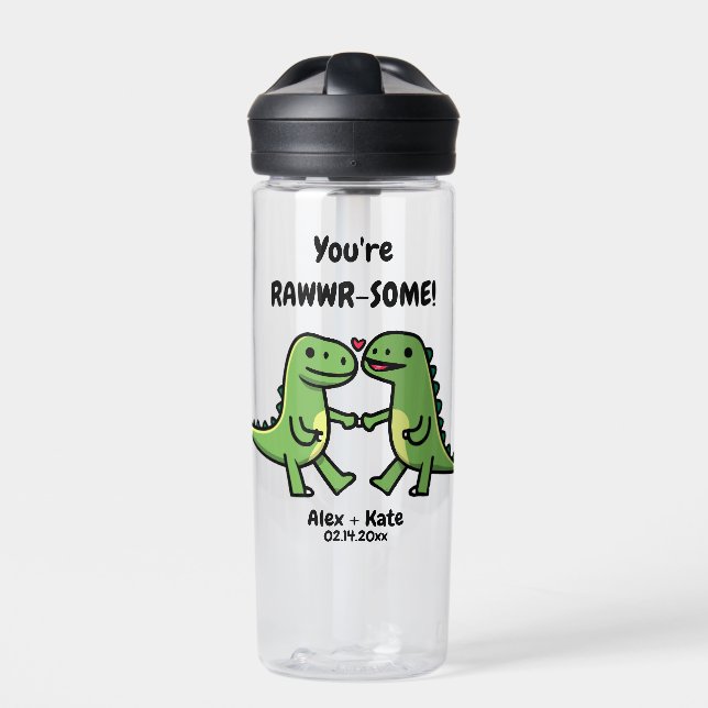 Dinosaur Valentines  Water Bottle (Front)