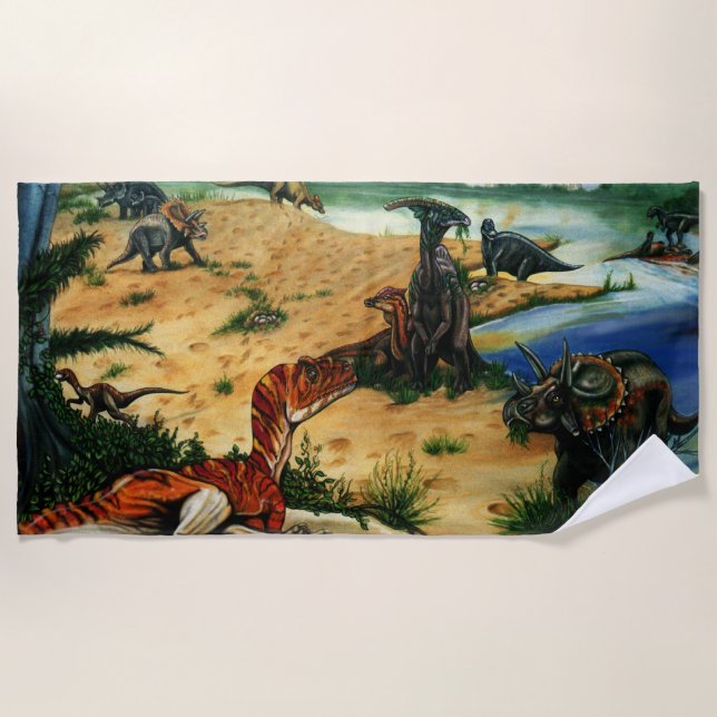 Dinosaur Valley Lake Loungers Beach Towel (Front)