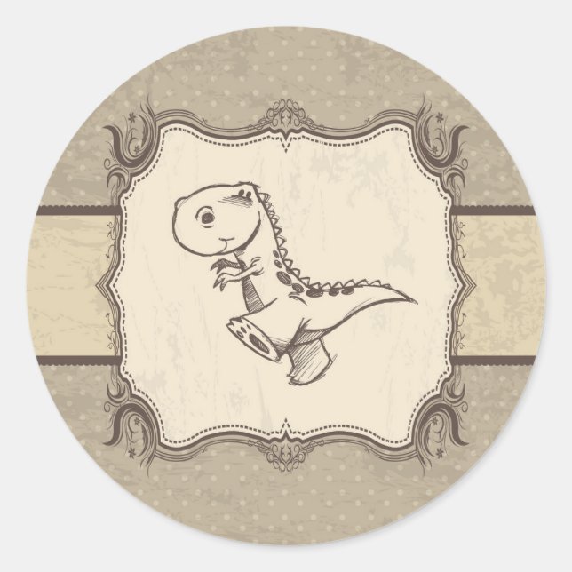 Dinosaur Vintage Retro Classic Round Sticker (Front)