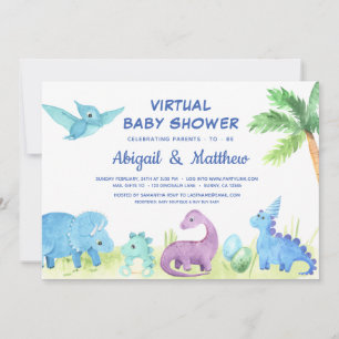 Dinosaur Virtual Baby Shower Cute Invitation