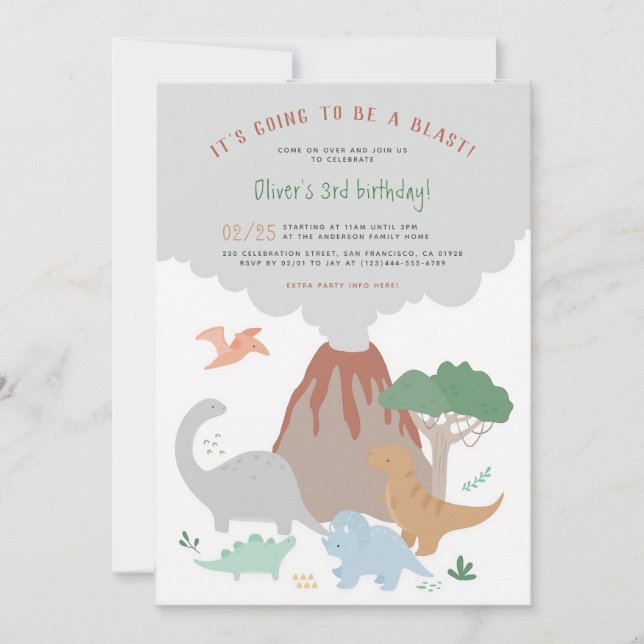 Dinosaur Volcano Blast Boy Birthday Invitation (Front)