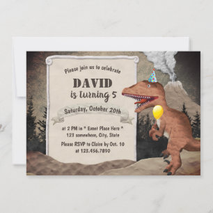 Dinosaur & Volcano Prehistoric Boys Birthday Party Invitation