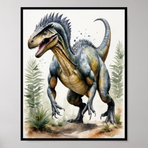 Dinosaur Watercolor Allosaurus Wall Art Poster