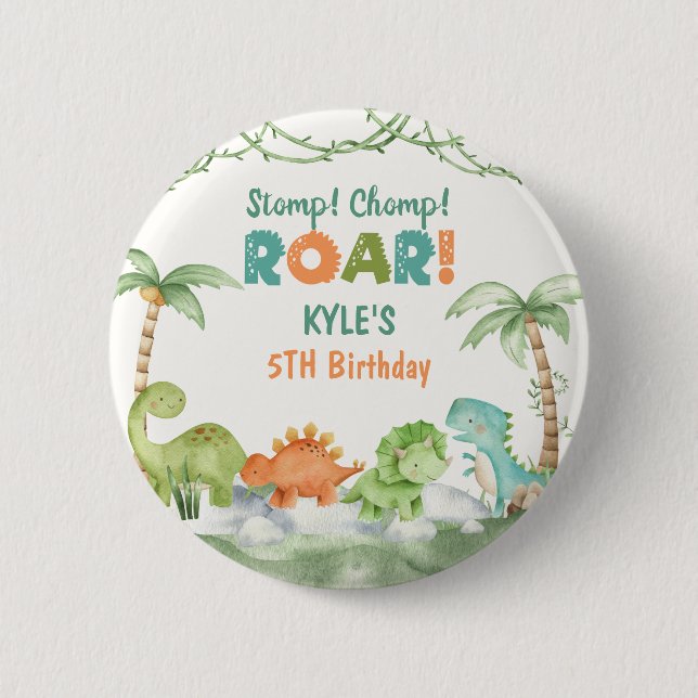 Dinosaur Watercolor Birthday  6 Cm Round Badge (Front)