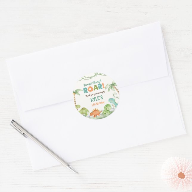 Dinosaur Watercolor Birthday  Classic Round Sticker (Envelope)