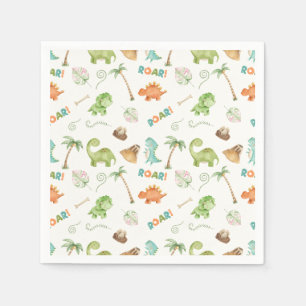 Dinosaur Watercolor Birthday Napkin