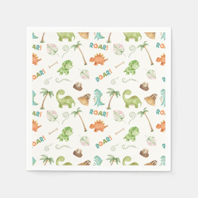 Dinosaur Watercolor Birthday  Napkin (Front)