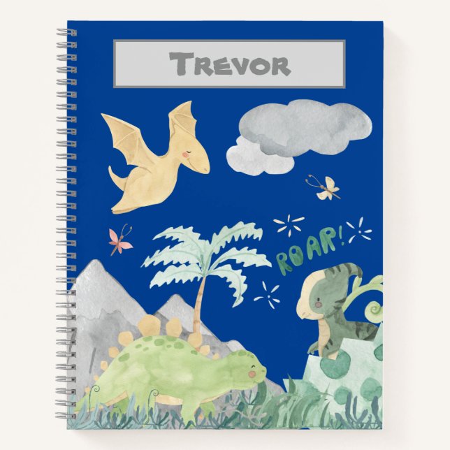 Dinosaur Watercolor Blue Notebook (Front)