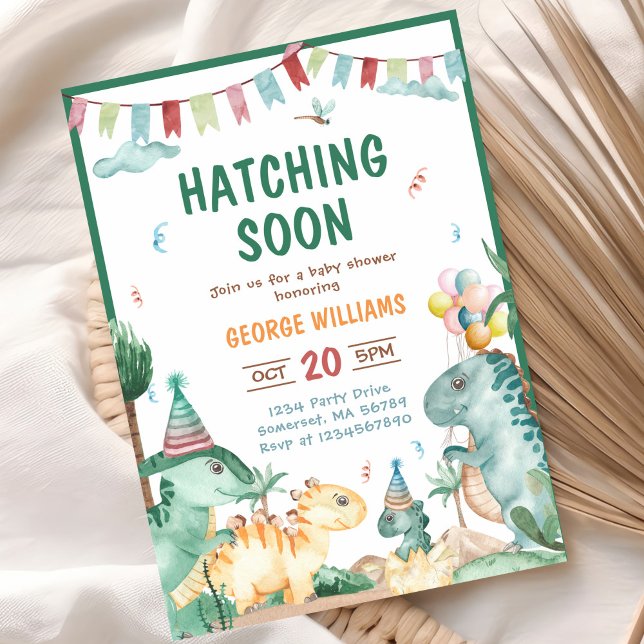 Dinosaur Watercolor Hatching Soon Baby Shower Invitation (Creator Uploaded)