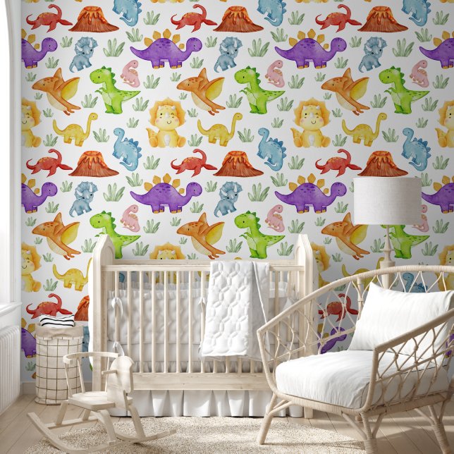 Dinosaur Watercolor Kids Room Wallpaper (Kids)