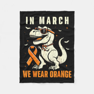 Dinosaur We Wear Orange Ribbon Multiple Sclerosis Fleece Blanket