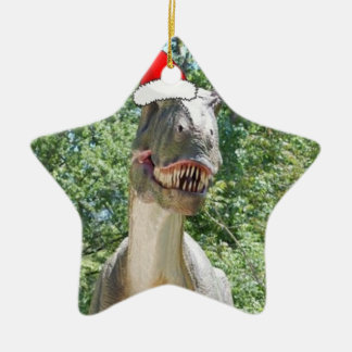 Dinosaur wearing a Santa Claus Hat for Christmas Ceramic Tree Decoration