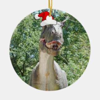 Dinosaur wearing a Santa Claus Hat for Christmas Ceramic Tree Decoration