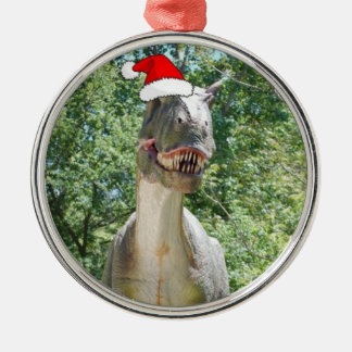Dinosaur wearing a Santa Claus Hat for Christmas Metal Tree Decoration