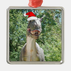 Dinosaur wearing a Santa Claus Hat for Christmas Metal Tree Decoration