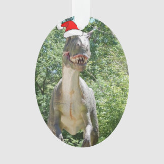 Dinosaur wearing a Santa Claus Hat for Christmas Ornament