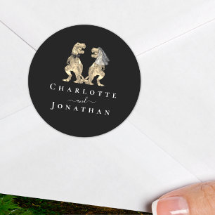 Dinosaur Wedding Black and White Personalized Classic Round Sticker