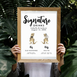 Dinosaur Wedding Bride and Groom Signature Drinks Poster