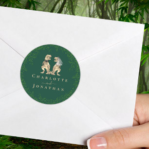 Dinosaur Wedding Green Custom Classic Round Sticker