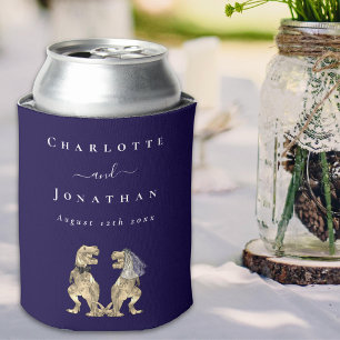 Dinosaur Wedding Navy Blue & White Personalized Can Cooler