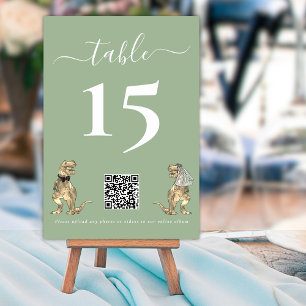 Dinosaur Wedding Sage Green QR Code for Photos Table Number