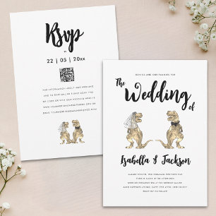 Dinosaur Wedding T-Rex Bride and Groom Invitation