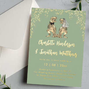 Dinosaur Wedding T-Rex Bride & Sage Green & Gold