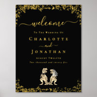 Dinosaur Wedding Welcome Black and Gold