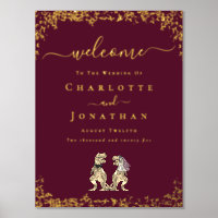 Dinosaur Wedding Welcome Burgundy Gold