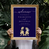 Dinosaur Wedding Welcome Navy Blue Blush Pink