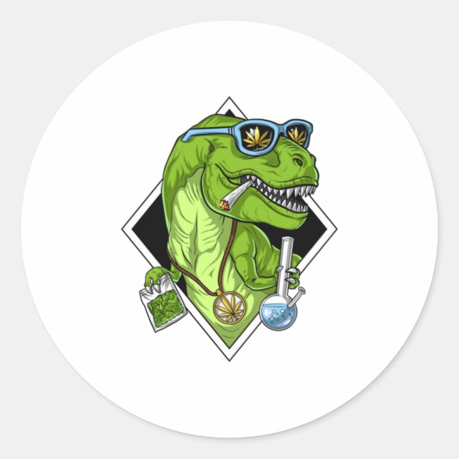 Dinosaur Weed T-Shirt T-Rex Dinosaur Stoner Classic Round Sticker (Front)