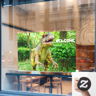 Dinosaur Welcoming Visitors Cheerful Expression Window Cling