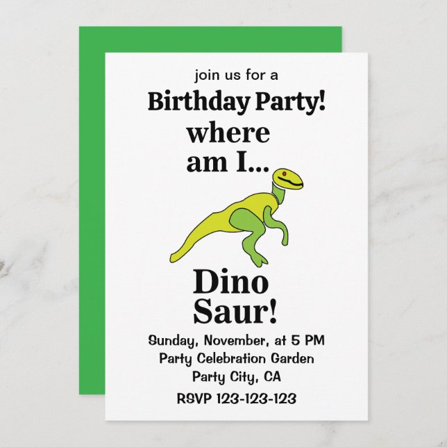 Dinosaur Where Am I Funny Birthday Party Invitation (Front/Back)