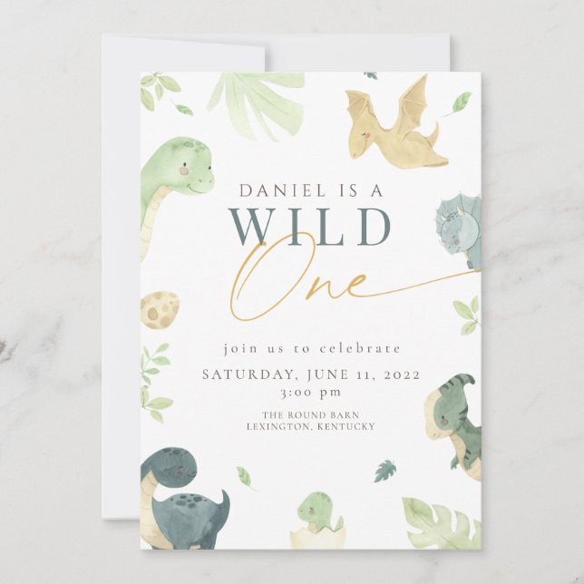 Dinosaur Wild One 1st Birthday birthday party Invitation (Front)