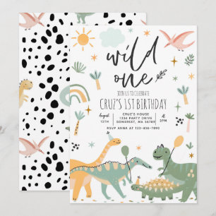 Dinosaur Wild One 1st Birthday Party Invitation