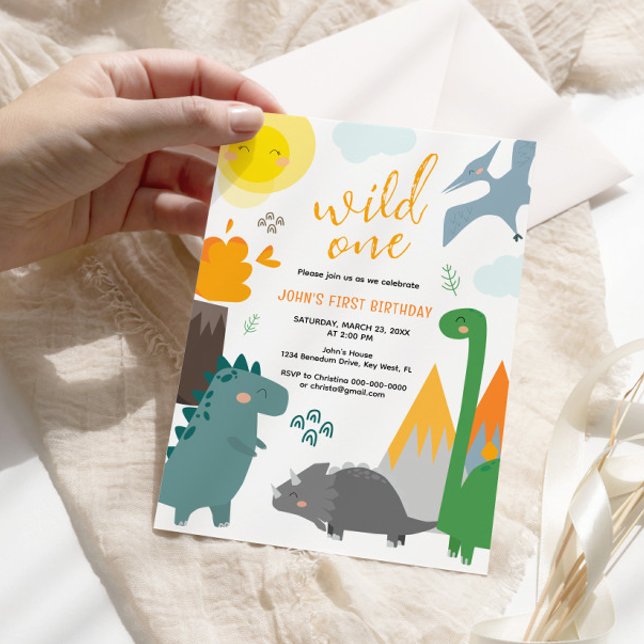 Dinosaur Wild One 1st Birthday Party Invitation (Creator Uploaded)