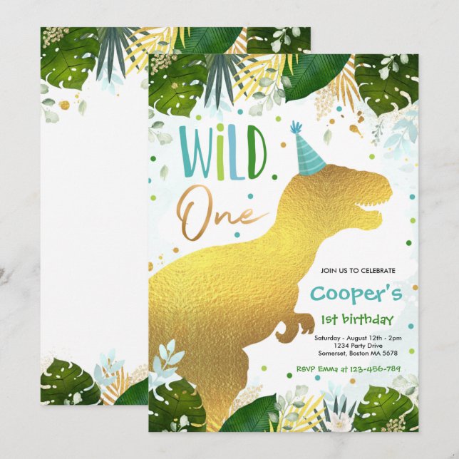 Dinosaur Wild One Birthday Boy Dinosaur Birthday Invitation (Front/Back)