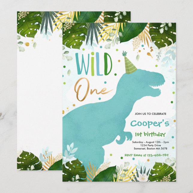 Dinosaur Wild One Birthday Boy Dinosaur Birthday Invitation (Front/Back)