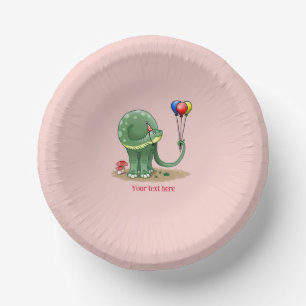 Dinosaur with balloons for birthday party paper plate