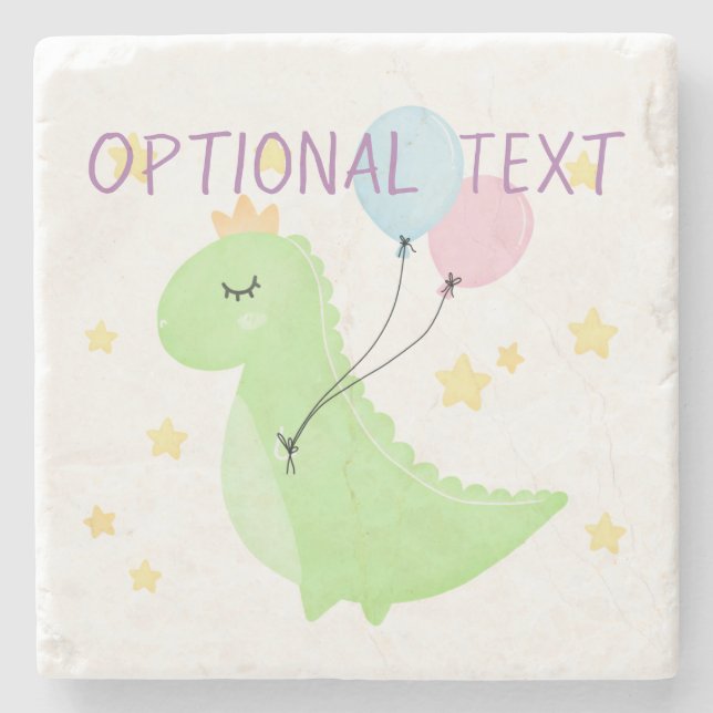 Dinosaur with Balloons  Stone Coaster (Front)