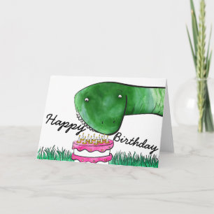 Dinosaur with cake birthday card
