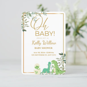 Dinosaur With Eucalyptus Leaves Oh Baby Shower Invitation