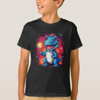 Dinosaur With Sparkler Birthday 4th July Cute