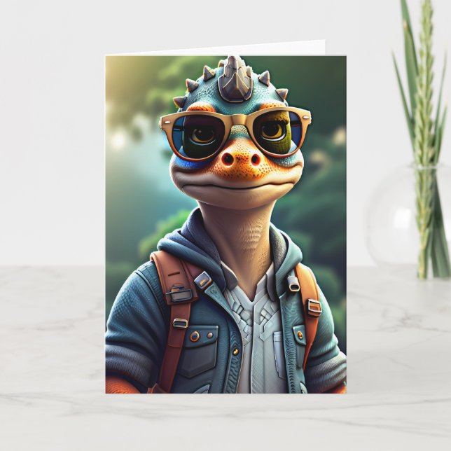 Dinosaur with Sunglasses Outdoors | Card (Front)