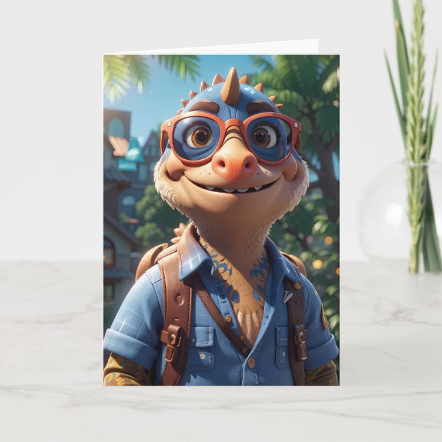 Dinosaur with Sunglasses Smiling Outdoors | Card (Front)