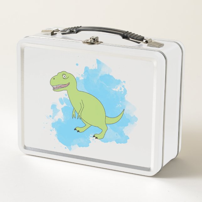 Dinosaur with Watercolor Background Design Metal Lunch Box (Front)
