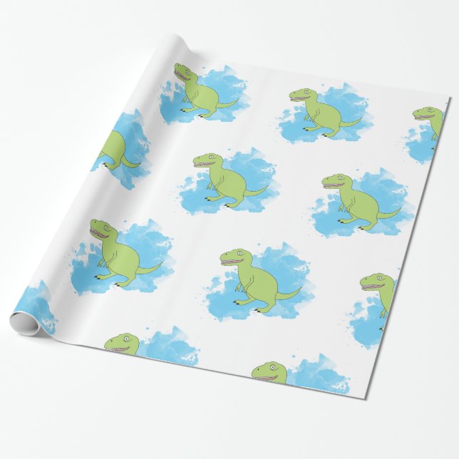 Dinosaur with Watercolor Background Design Wrapping Paper (Unrolled)