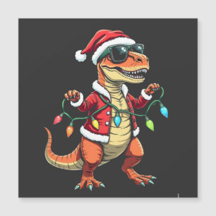 Dinosaur Wrapped with Christmas Lights Santa Hat